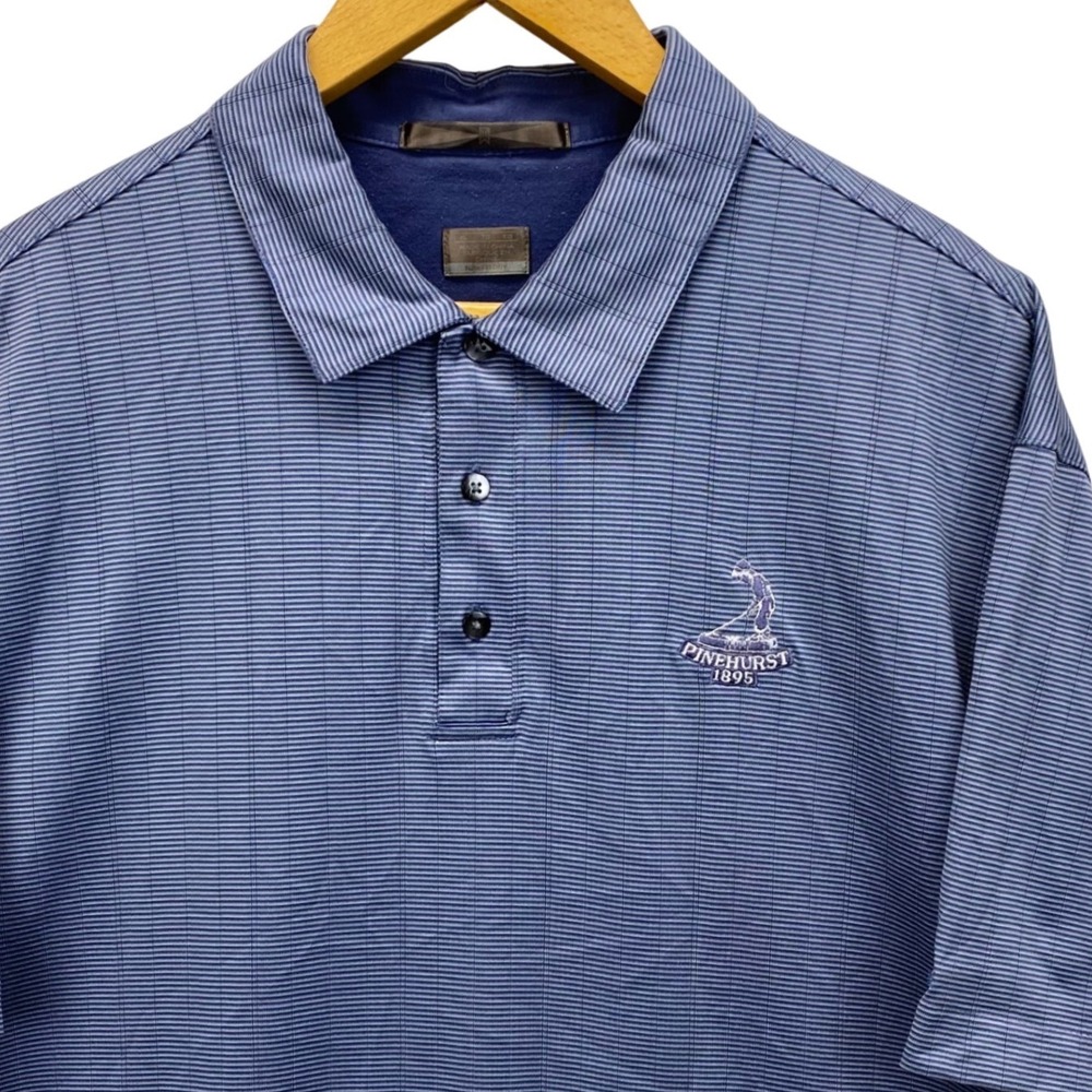 Nike Tiger Woods Pinehurst 1895 Logo Mens Blue Micro Stripe Golf Polo Shirt XL